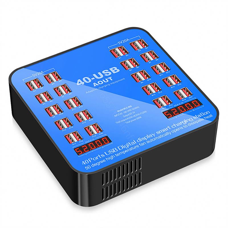 40 Port USB Charging Station 200W Multi Device Charger with Digital Display and Heat Dissipation