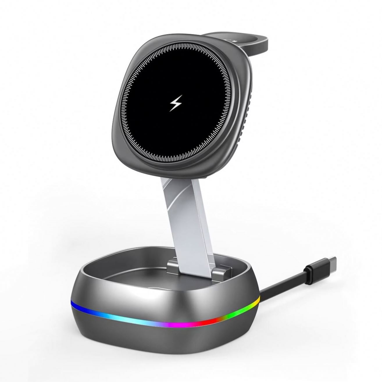 New Design LED Light 3 in 1 Magnetic Wireless Charger Stand Foldable Mini 15W Fast Desktop Charging Station With Cable