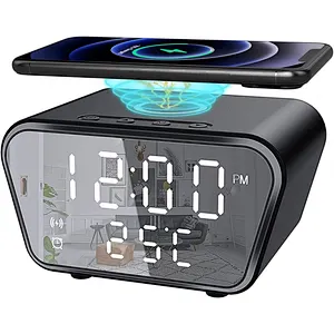 Digital Alarm Clock Wireless Charger with LED Time Display for Bedroom Bedside Table