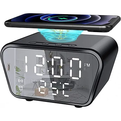 Digital Alarm Clock Wireless Charger with LED Time Display for Bedroom Bedside Table