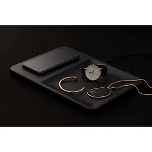 Luxury Leather Valet Tray Wireless Charger Multifunctional Desktop Storage Tray with Fast Wireless Charging Pad