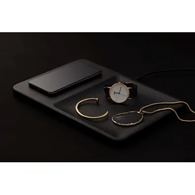 Luxury Leather Valet Tray Wireless Charger Multifunctional Desktop Storage Tray with Fast Wireless Charging Pad