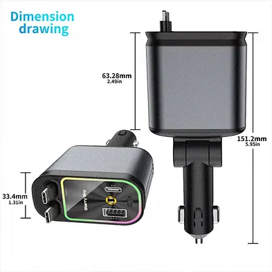 Hot Deals 120W USB C Fast Charging Car Phone Charger 4 in 1 Retractable Charger with Star Light Retractable Cords