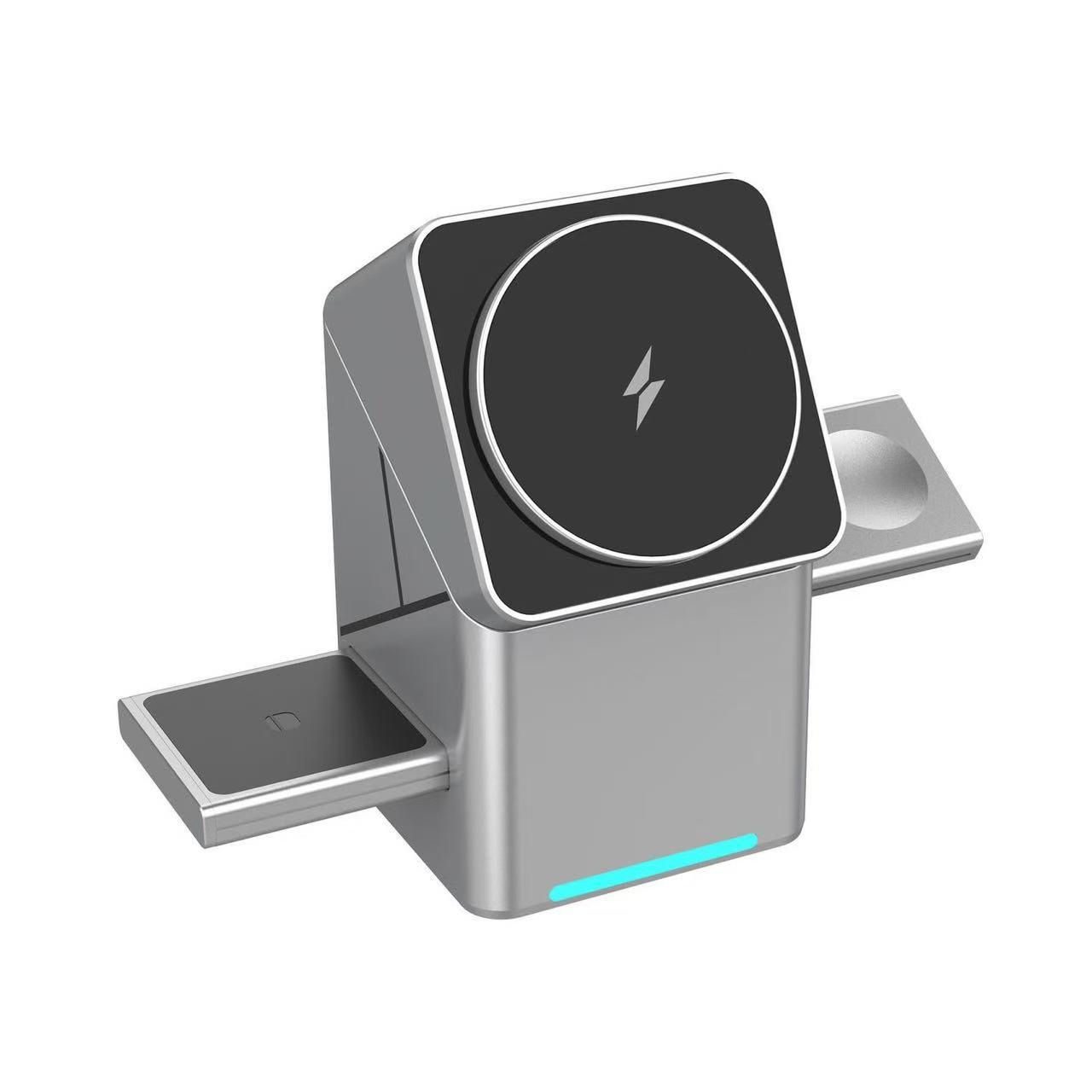 JEDI 15W 3 in 1 Motorized Rotating Magnetic Wireless Charger 180 Degree Touch Control Retractable Stand for Phone Watch Earbuds