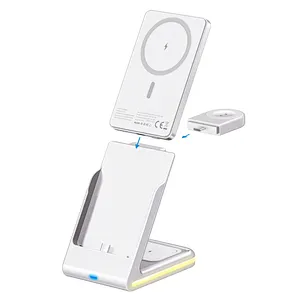 3 in 1 Magnetic Wireless Power Bank with Stand Detachable Portable Charger for Phone Watch Earphones