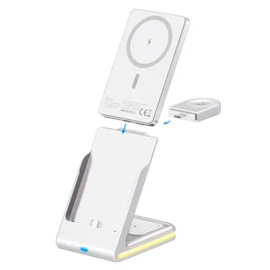 3 in 1 Magnetic Wireless Power Bank with Stand Detachable Portable Charger for Phone Watch Earphones
