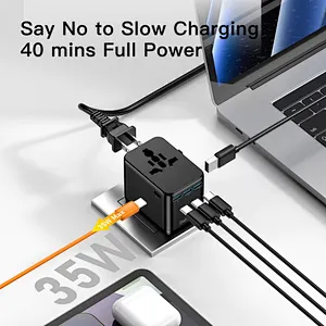 Universal Travel Adapter with 3 USB-C and 2 USB-A Ports GaN 35W Multi-Country Plug Charger