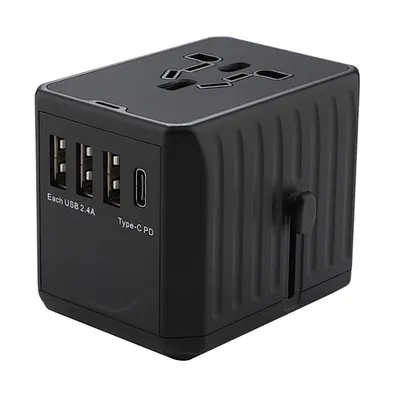 Universal Travel Adapter with 3 USB-A and USB-C PD Ports Multi Country Plug Charger for 4 Devices