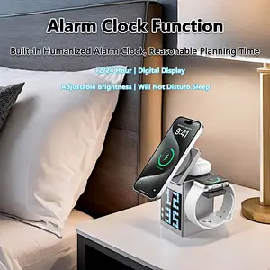 6 in 1 PD Magnetic Wireless Charging Station with Speaker and LED Clock Fast Charger for Earphone & OEM Gifts
