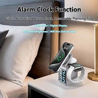 6 in 1 PD Magnetic Wireless Charging Station with Speaker and LED Clock Fast Charger for Earphone & OEM Gifts