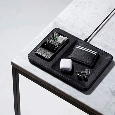 Luxury Leather Valet Tray Wireless Charger Multifunctional Desktop Storage Tray with Fast Wireless Charging Pad