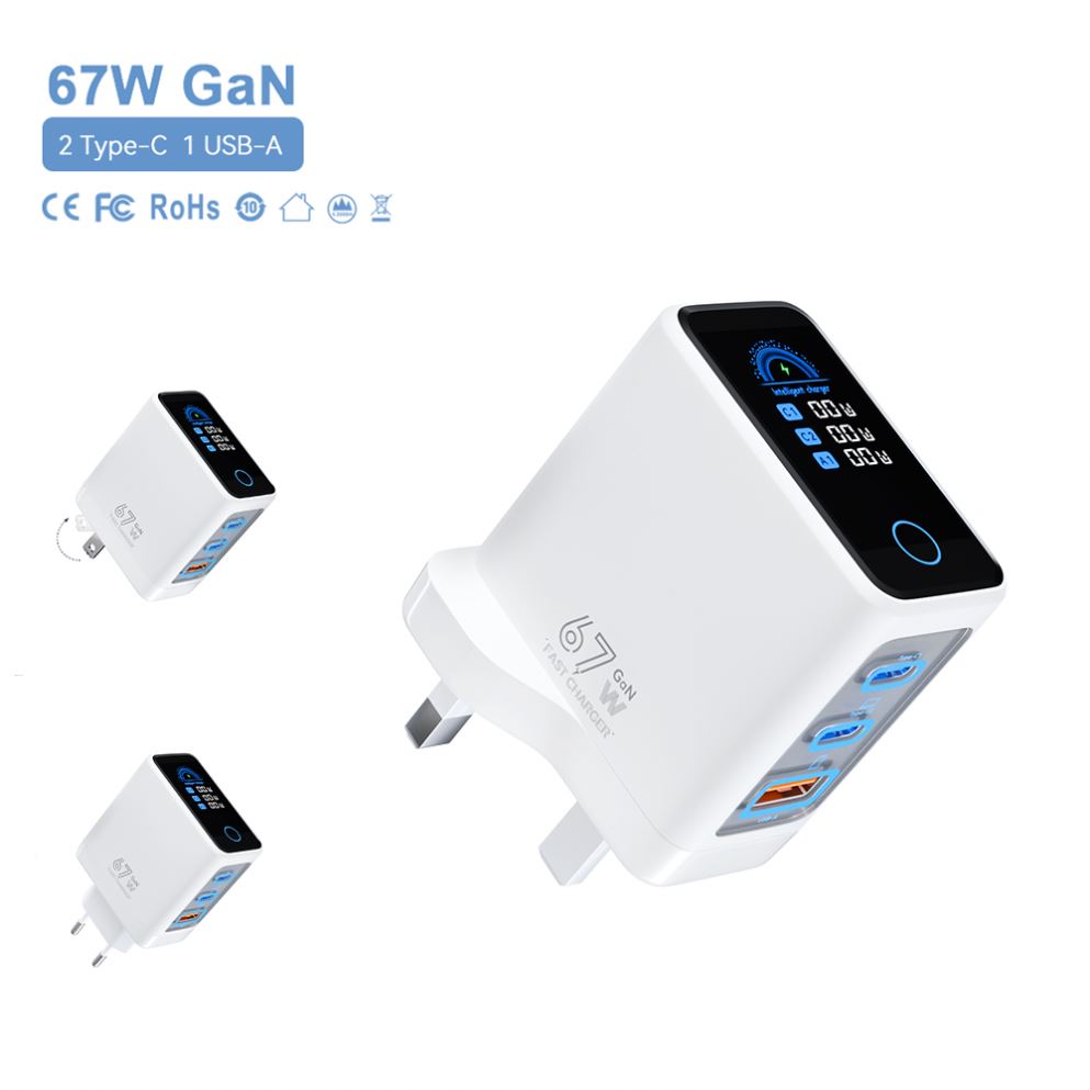 Multi-Port USB Charging Station with LCD Digital Display and Wireless Induction Pad for Smartphones and Tablets