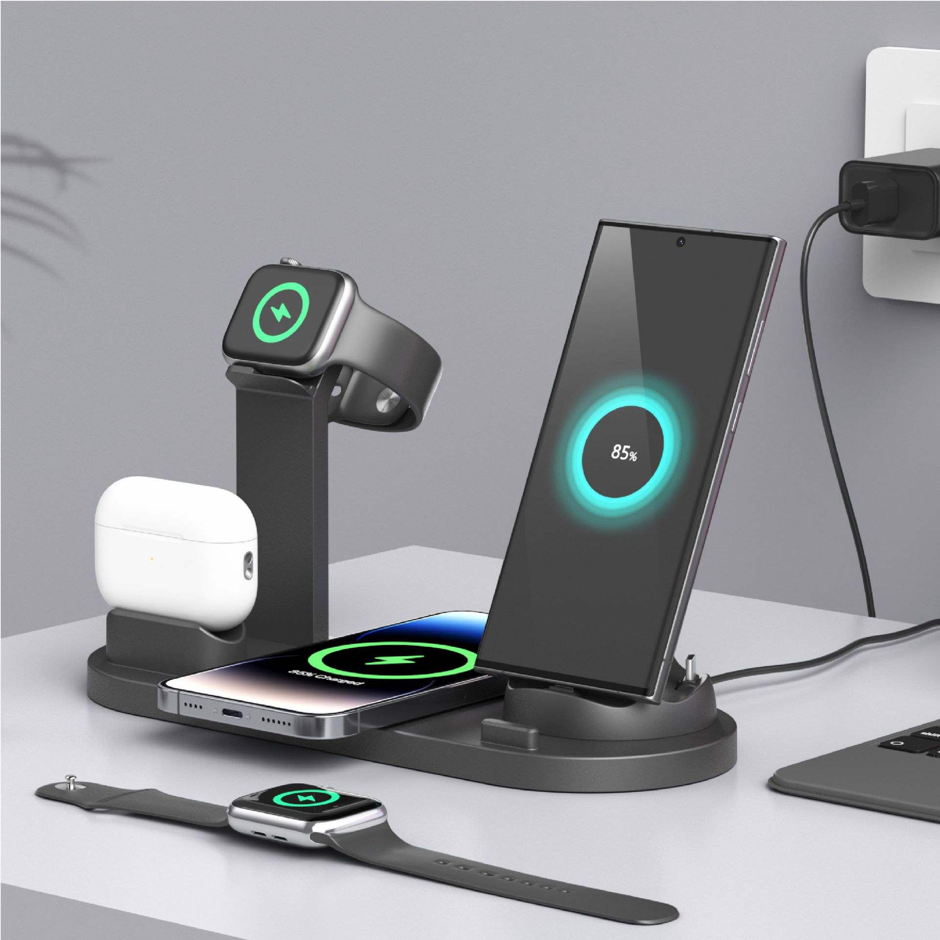 3 in 1 Retractable Wireless Charging Dock for Phone Smartwatch Earbuds Multi Device Charger Stand