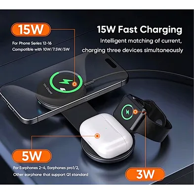 3 in 1 Phone Charging Pad Mini Size Foldable Pocket Wireless Charger