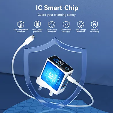 Multi-Port USB Charging Station with LCD Digital Display and Wireless Induction Pad for Smartphones and Tablets