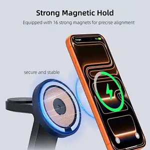 JEDI 3 in 1 Wireless Charger 25W Fast Charging Portable Magnetic Stand with Night Light for Mobile Phone