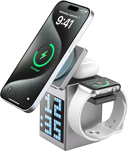 6 in 1 PD Magnetic Wireless Charging Station with Speaker and LED Clock Fast Charger for Earphone & OEM Gifts