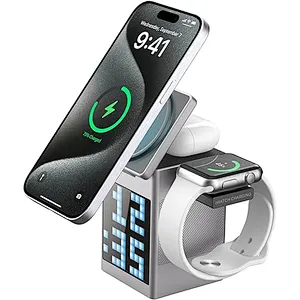 6 in 1 PD Magnetic Wireless Charging Station with Speaker and LED Clock Fast Charger for Earphone & OEM Gifts