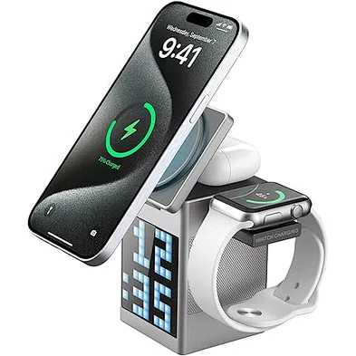 6 in 1 PD Magnetic Wireless Charging Station with Speaker and LED Clock Fast Charger for Earphone & OEM Gifts