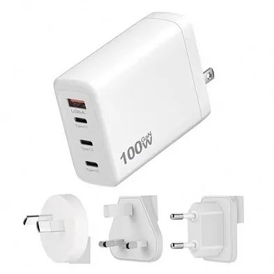 GaN Wall Charger with 3 USB-C and 1 USB-A Ports Multi Country Travel Plug Adapter