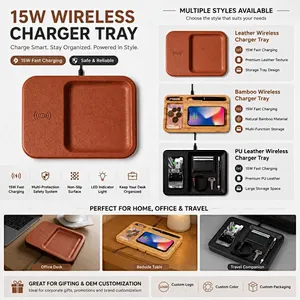 Luxury Leather Valet Tray Wireless Charger Multifunctional Desktop Storage Tray with Fast Wireless Charging Pad