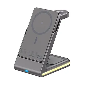 3 in 1 Magnetic Wireless Power Bank with Stand Detachable Portable Charger for Phone Watch Earphones