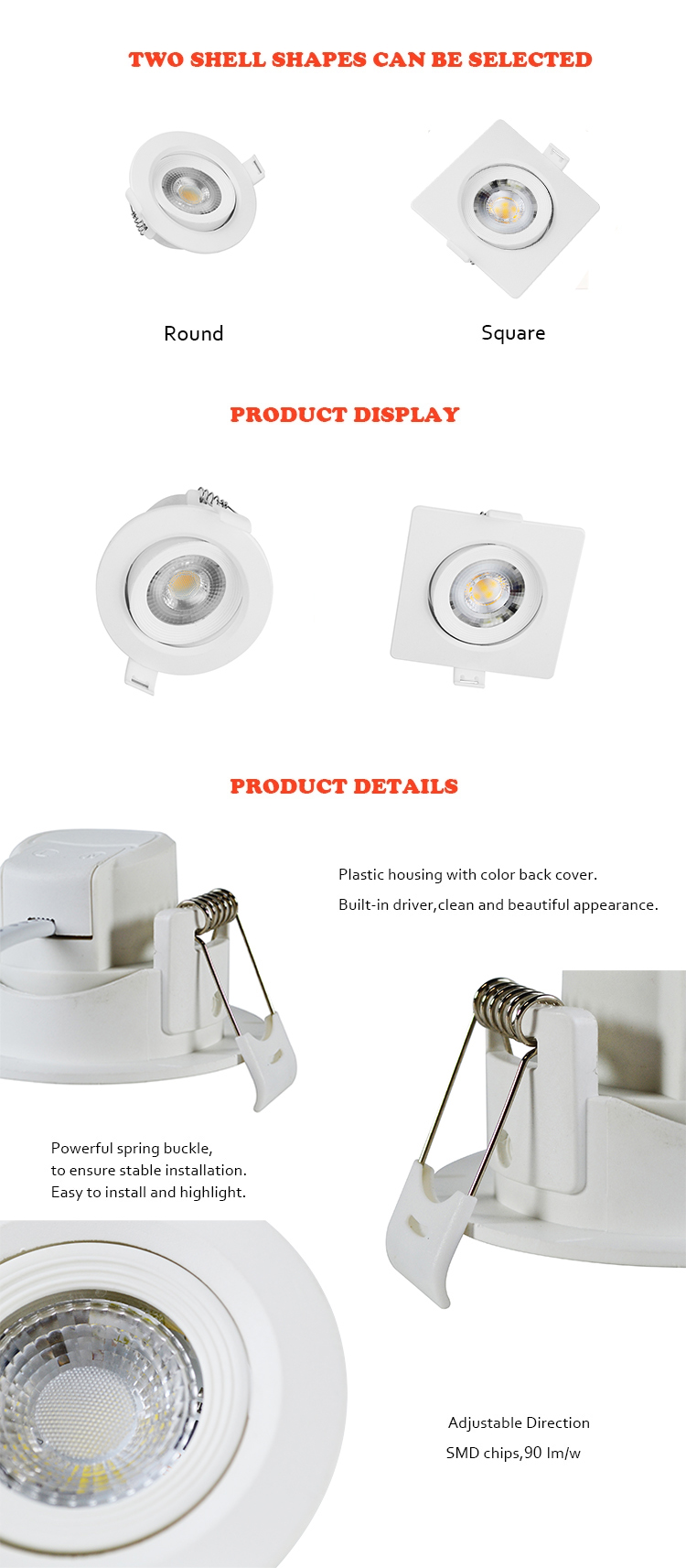 LED Spotlight 7W Square Recessed Rotatable