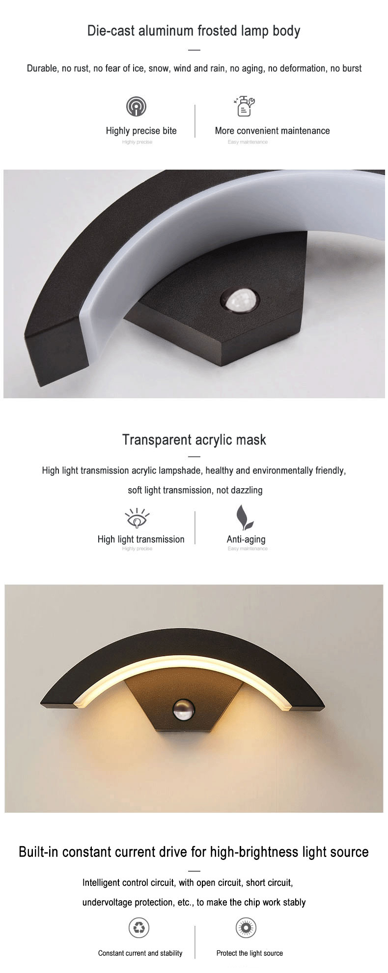 Aluminum Motion Sensor LED Wall Light