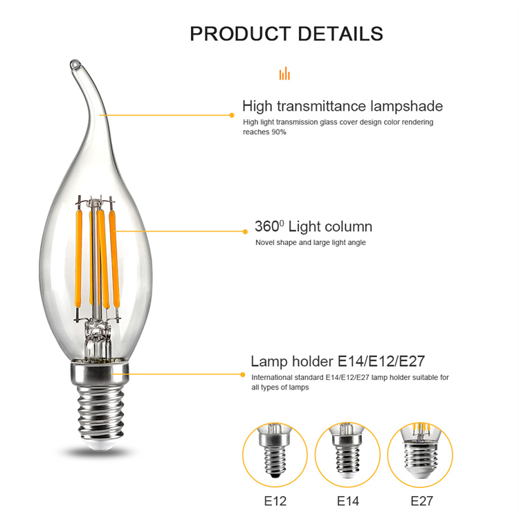 led filament bulb candle with Tail