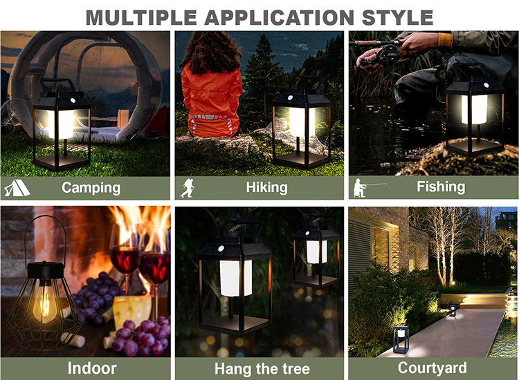 Portable Waterproof led solar garden lantern with USB