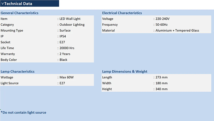 Outdoor Wall Light with E27 Bulb Light Source
