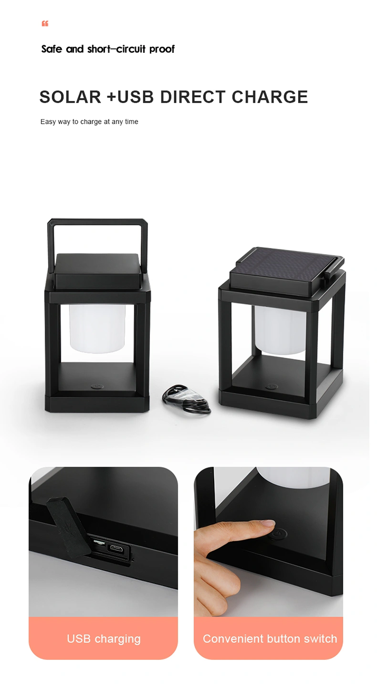 Portable Waterproof led solar garden lantern with USB