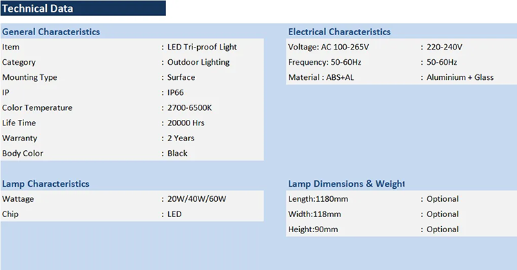 LED Tri-proof Light 20W 40W 60W