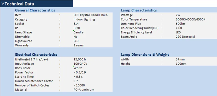 LED Crystal Candle Bulb 7W