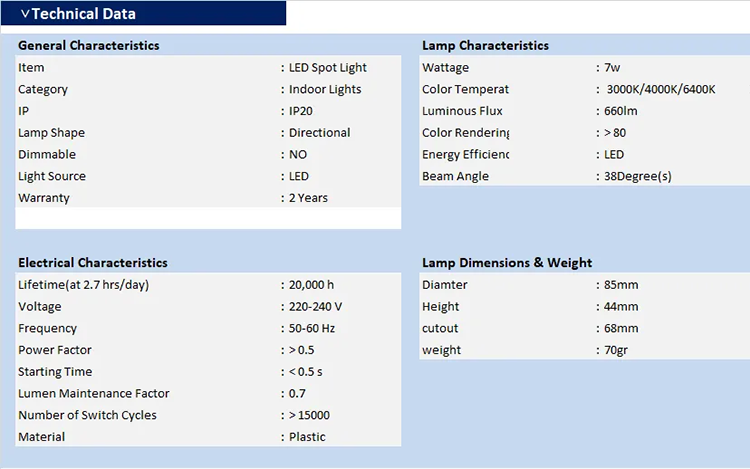 LED spotlight 7W Rotatable