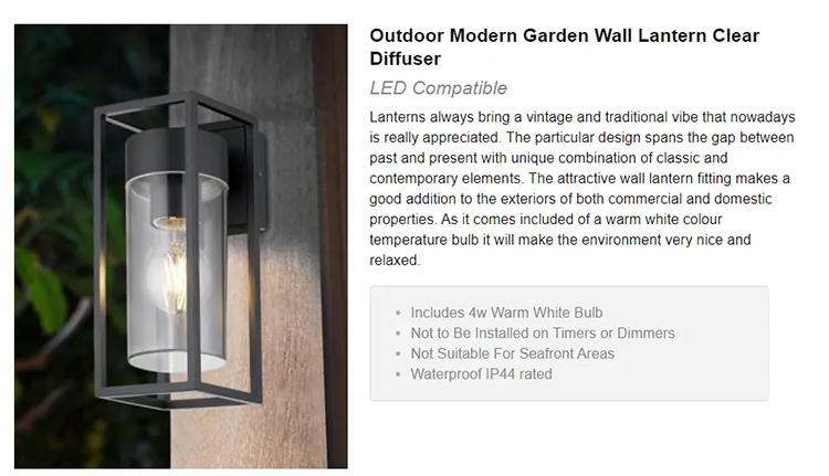 Classic Wall Lamp with E27 Bulb