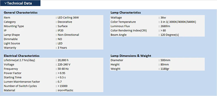 LED 36W Decorative Ceiling Lights 3 IN 1