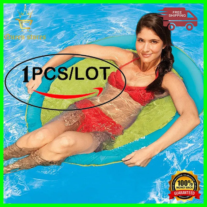 SwimWays Spring Float Papasan - Mesh Float for Pool or Lake - Dark Blue/Light Blue