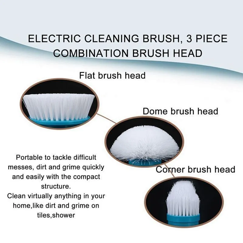 3 Heads Electric Cleaning Brush Head Turbo Scrub Handheld 360° For Multi-Purpose