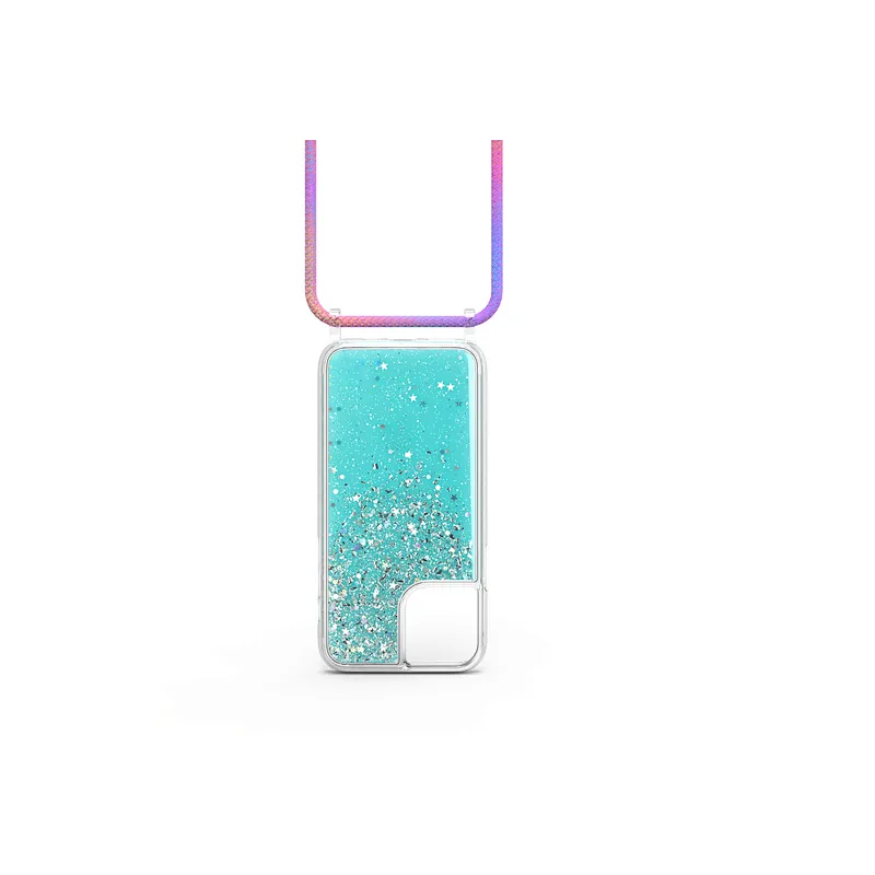 Necklace Strap String Cord Rope & Beautiful Shiny Glitter Dynamic Liquid Unique Phone Case