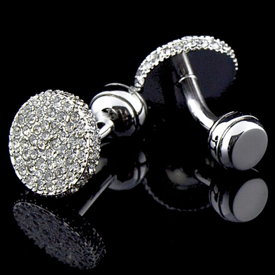 Round shape luxury silver artificial diamond cufflinks