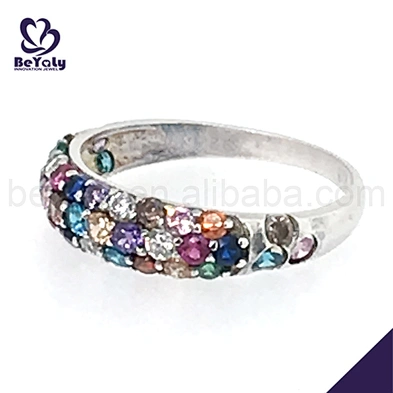 Fashion colorful cz silver cock ring engagement ring
