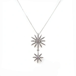 Fashion Star Sun Shape Silver Chain Cz Love And Peace Necklace Couple