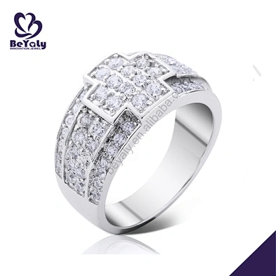 New model cz cross silver cheap bishop rings