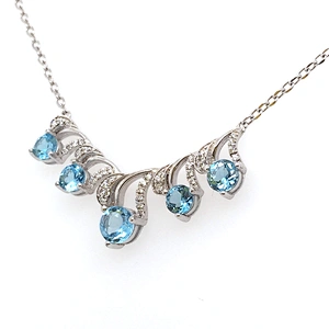 925 silver jewelry cz wave design blue gemstone necklace wholesale