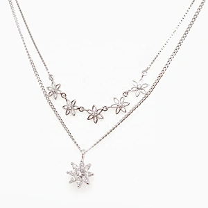 Fashion Hollow Design Tracery White Gold Cz Flower Chains Necklace