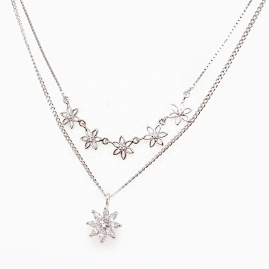 Fashion Hollow Design Tracery White Gold Cz Flower Chains Necklace