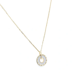 Shell Inlay Round Circle Shape Engraved Roman Numerals Golden Necklace Jewelry