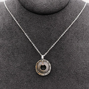 Roman Numerals Engraving Circle Ring Shape Shell Inside Silver Necklace