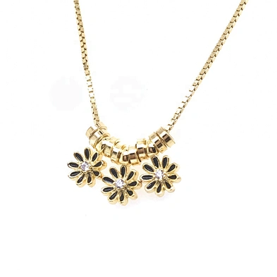 New Design Slideable Circle And Enamel Cz Flower Beads Gold Chain Necklace